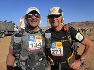 Tony and Sir Ranulph Fiennes during the Marathon des Sables